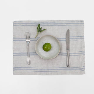 Grey Blue Wide Stripe Linen Placemat - Linen Tales B2B 
