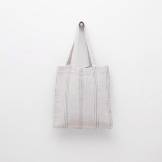 Grey Blue Wide Stripe Linen Tote Bag - Linen Tales B2B 