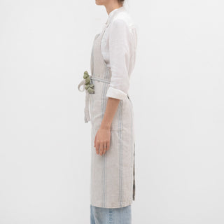 Grey Blue Wide Stripe Rustic Linen Chef Apron - Linen Tales B2B 