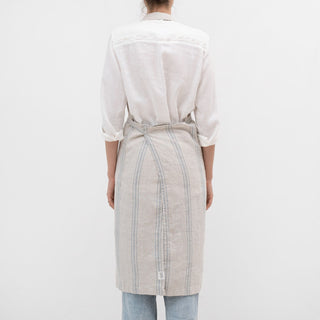 Grey Blue Wide Stripe Rustic Linen Chef Apron - Linen Tales B2B 3