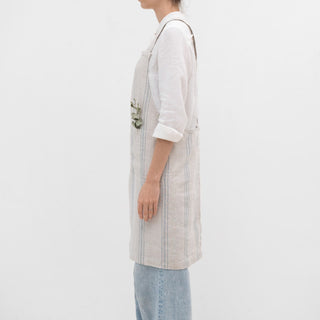 Grey Blue Wide Stripe Rustic Linen Crossback Apron - Linen Tales 