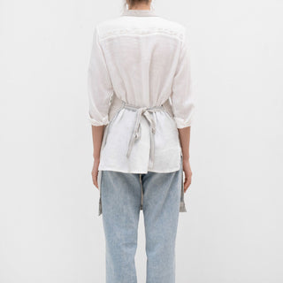 Grey Blue Wide Stripe Rustic Linen Daily Apron - Linen Tales B2B 3