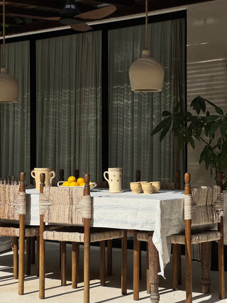 Grey Blue Wide Stripe Rustic Linen Tablecloth - Linen Tales B2B 3