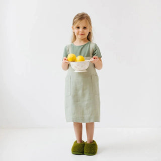 Kids Sage Linen Pinafore Apron - Linen Tales B2B 