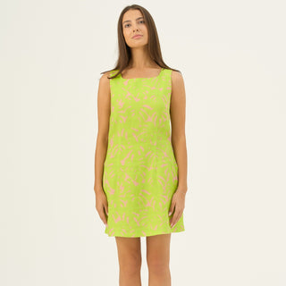 Kiwi Monstera Linen Alba Dress - Linen Tales B2B 