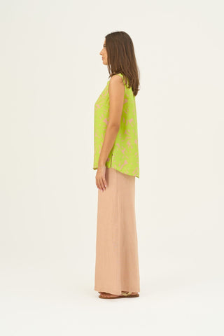 Kiwi Monstera Linen Audrey Top - Linen Tales Global 3