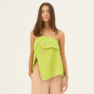 Kiwi Monstera Linen Candela Top - Linen Tales B2B 