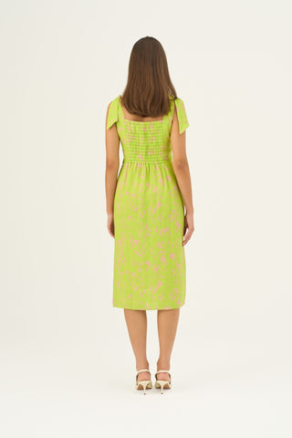 Kiwi Monstera Linen Rumba Dress - Linen Tales B2B 5
