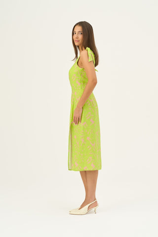 Kiwi Monstera Linen Rumba Dress - Linen Tales B2B 4