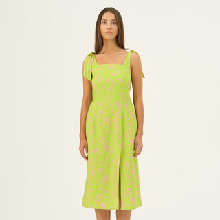 Kiwi Monstera Linen Rumba Dress - Linen Tales B2B 
