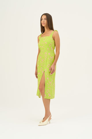 Kiwi Monstera Linen Rumba Dress - Linen Tales B2B 3