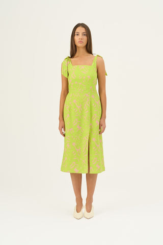 Kiwi Monstera Linen Rumba Dress - Linen Tales B2B 