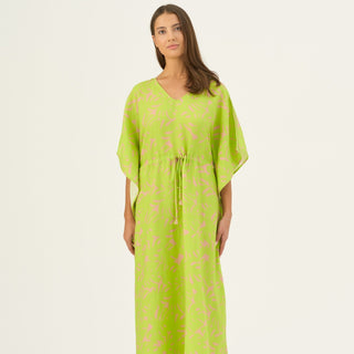 Kiwi Monstera Linen Sol Dress - Linen Tales B2B 