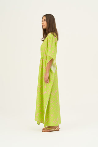 Kiwi Monstera Linen Sol Dress - Linen Tales B2B 