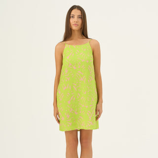 Kiwi Monstera Linen Stella Dress - Linen Tales B2B 