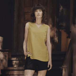 Lemon Curry Linen Daffodil Top - Linen Tales B2B 