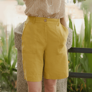 Lemon Curry Linen Etude Shorts - Linen Tales B2B 