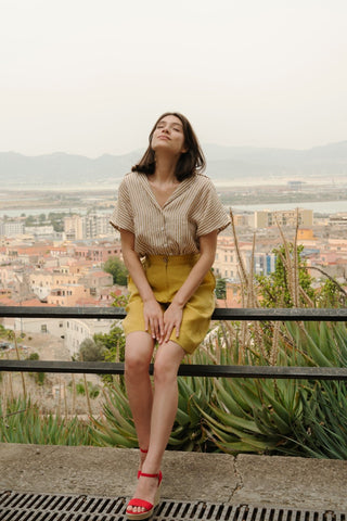 Lemon Curry Linen Etude Shorts - Linen Tales 6