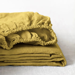 Lemon Curry Linen Fitted Sheet - Linen Tales B2B 