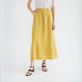 Lemon Curry Linen Gardenia Skirt - Linen Tales B2B 