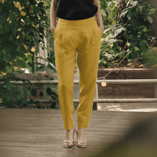 Lemon Curry Linen Gladiolus Pants - Linen Tales 