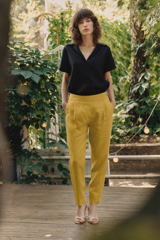 Lemon Curry Linen Gladiolus Pants - Linen Tales 
