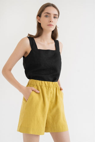 Lemon Curry Linen Hip - Hop Shorts - Linen Tales B2B 