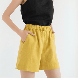 Lemon Curry Linen Hip - Hop Shorts - Linen Tales B2B 