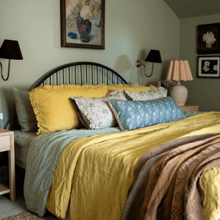 Lemon Curry Linen Pillowcase with Frills - Linen Tales B2B 