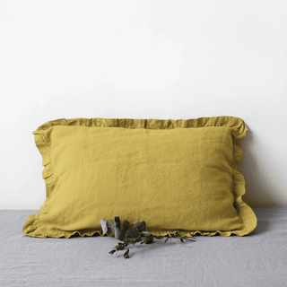 Lemon Curry Linen Pillowcase with Frills - Linen Tales B2B 