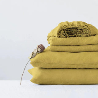 Lemon Curry Linen Sheet Set - Linen Tales B2B 