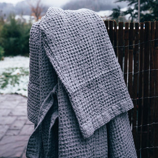 Light Grey Linen & Cotton Honeycomb Waffle Bathrobe - Linen Tales B2B 3