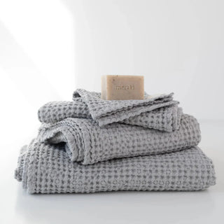 Light Grey Linen & Cotton Honeycomb Waffle Towel - Linen Tales B2B 