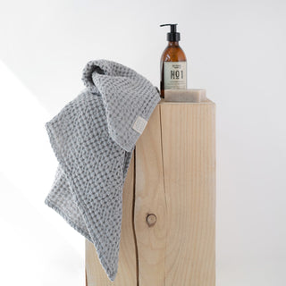 Light Grey Linen & Cotton Honeycomb Waffle Towel - Linen Tales B2B 