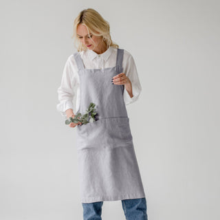Light Grey Linen Crossback Apron - Linen Tales B2B 