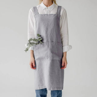 Light Grey Linen Crossback Apron - Linen Tales B2B 