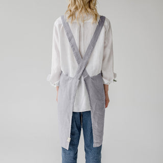 Light Grey Linen Crossback Apron - Linen Tales B2B 3