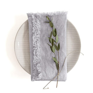 Light Grey Linen Napkins with Fringes Set of 2 - Linen Tales B2B 