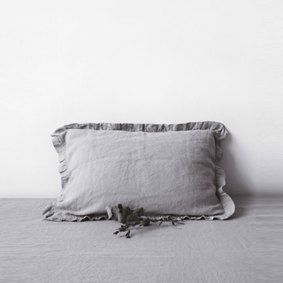 Light Grey Linen Pillowcase with Frills - Linen Tales B2B 