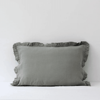 LIMITED EDITION Khaki Linen Pillowcase with Frills - Linen Tales B2B 