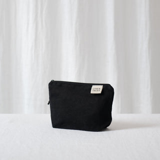 LIMITED EDITION Linen Tales Black Twill Linen Makeup Pouch - Linen Tales B2B 