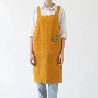 LIMITED EDITION Mustard Linen Crossback Apron - Linen Tales B2B 