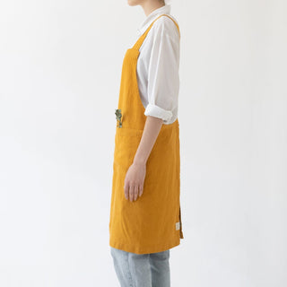 LIMITED EDITION Mustard Linen Crossback Apron - Linen Tales B2B 3