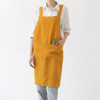 LIMITED EDITION Mustard Linen Crossback Apron - Linen Tales B2B 