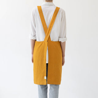 LIMITED EDITION Mustard Linen Crossback Apron - Linen Tales B2B 4