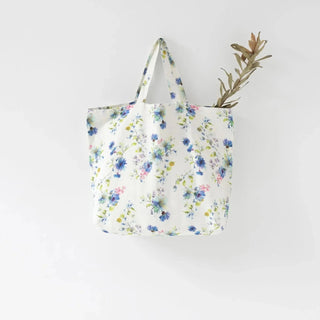 LIMITED EDITION White Flowers Linen Big Bag - Linen Tales B2B 