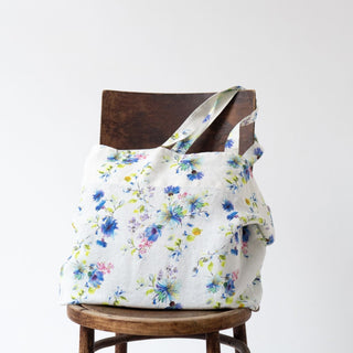LIMITED EDITION White Flowers Linen Big Bag - Linen Tales B2B 