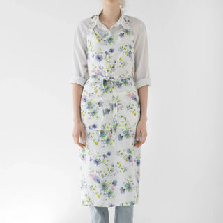 LIMITED EDITION White Flowers Linen Chef Apron - Linen Tales B2B 