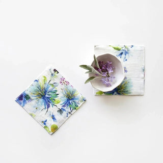 LIMITED EDITION White Flowers Linen Coasters Set of 4 - Linen Tales B2B 
