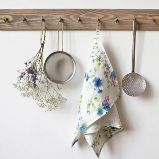 LIMITED EDITION White Flowers Linen Kitchen Towel - Linen Tales B2B 